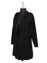 Italian Cable Knitted Hooded Coatigan With Pockets - Black